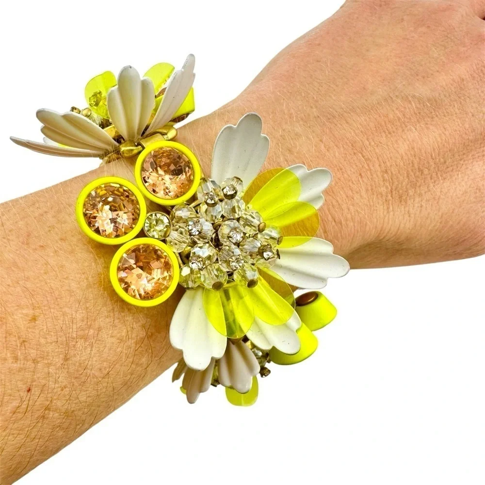 J. Crew RARE Brulee NWT White Yellow Floral Enamel Bracelet